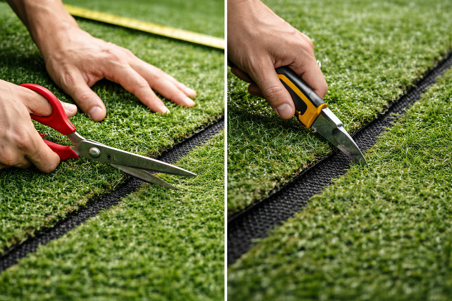 人工芝のカット作業