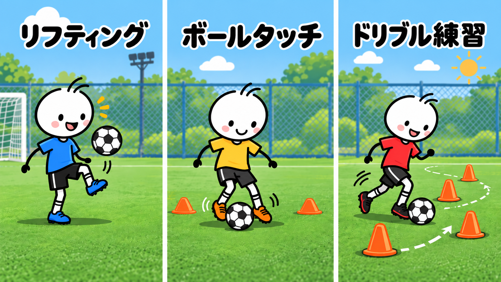 リフティング、ボールタッチ、ドリブル練習の様子